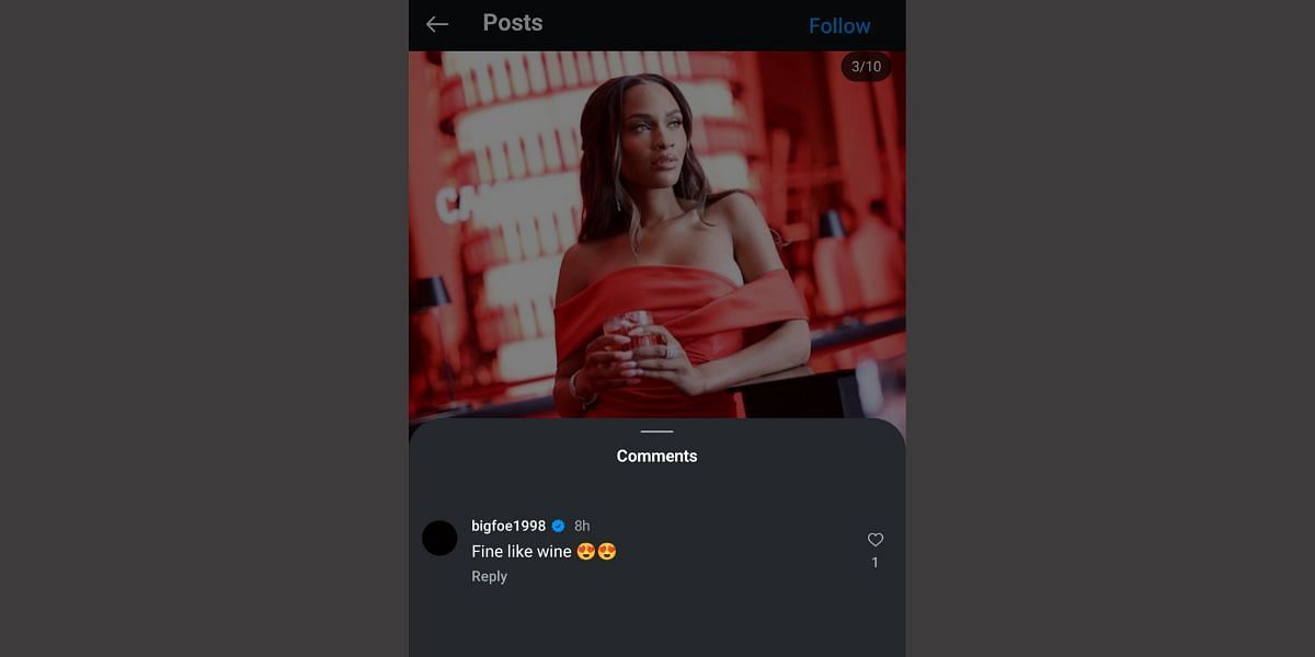 Frances Tiafoe's reply to his girlfriend Ayan Broomfield's Instagram post (via@ayan.brromfield)